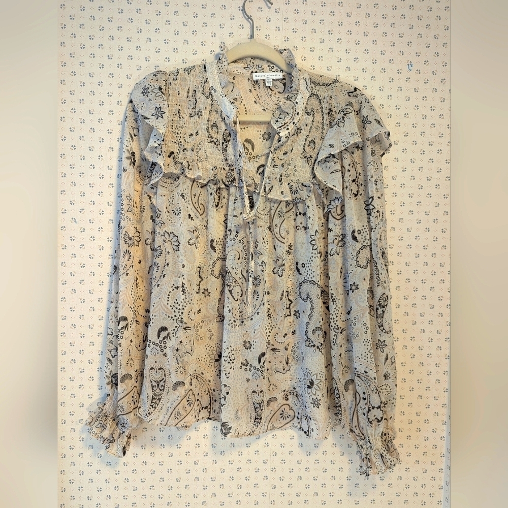Maison d' Amelie M Blouse Paris Anthropologie pink ruffles sheer feminine size M